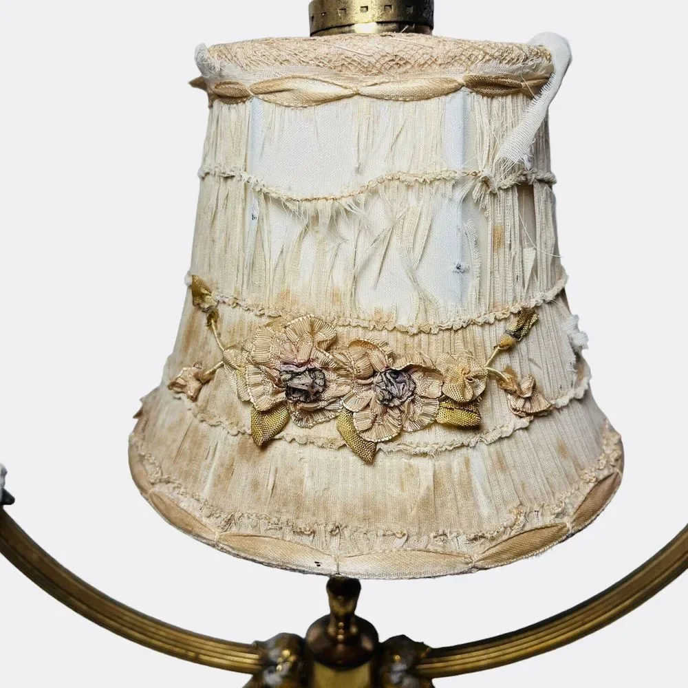 Vintage French Ormolu Porcelain‎ Flowers Tole Toleware Boudoir Gold Circle Lamp